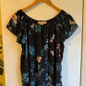 Philosophy Black Flutter Sleeve Blouse with Ruffled Details